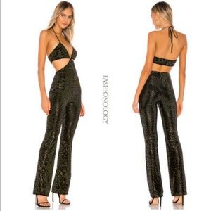 h:ours Ven Jumpsuit in Black & Gold